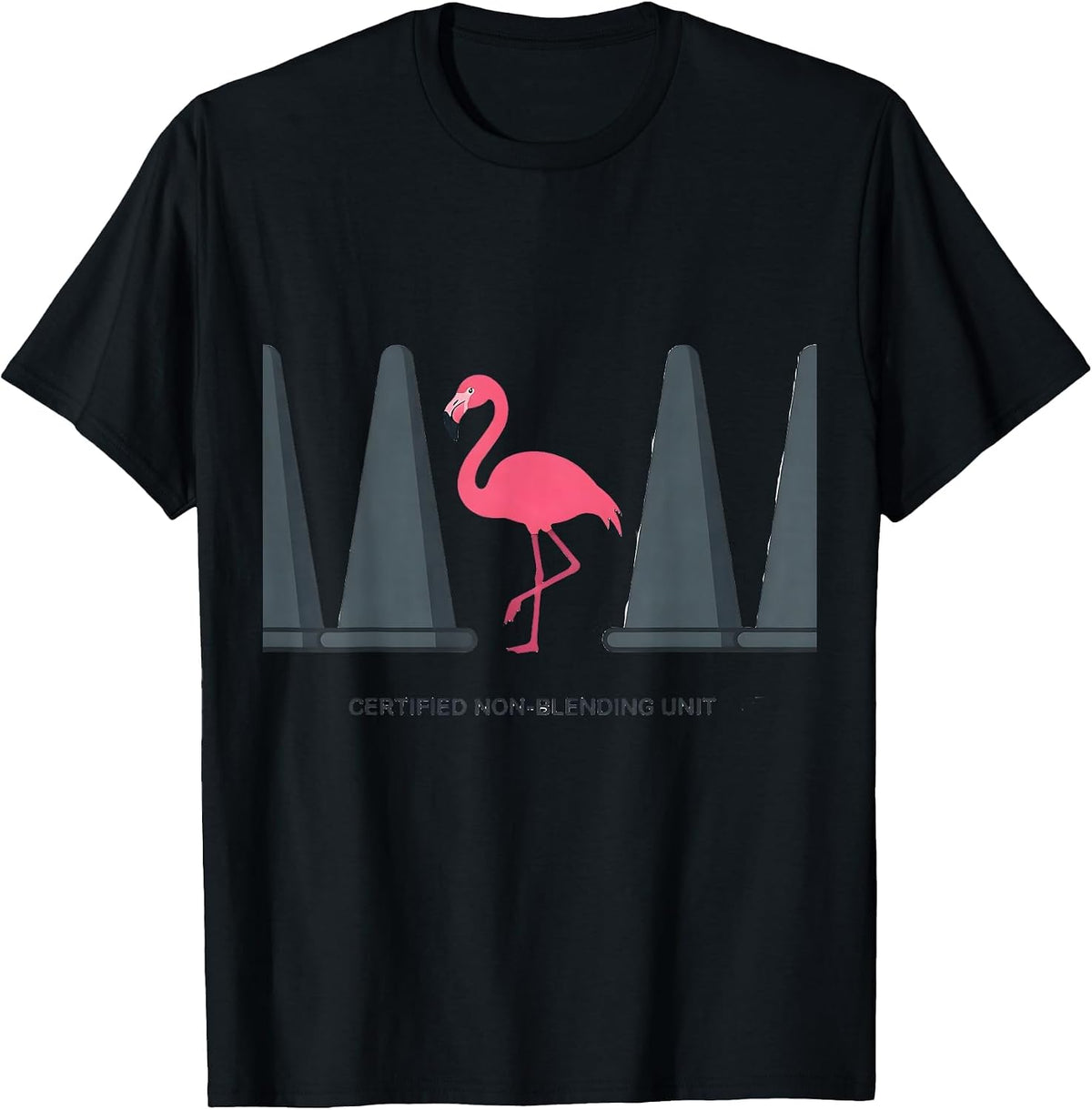 Men's Certified Non-Blending Unit Pink Flamingo Novelty Humor T-Shirt - Black