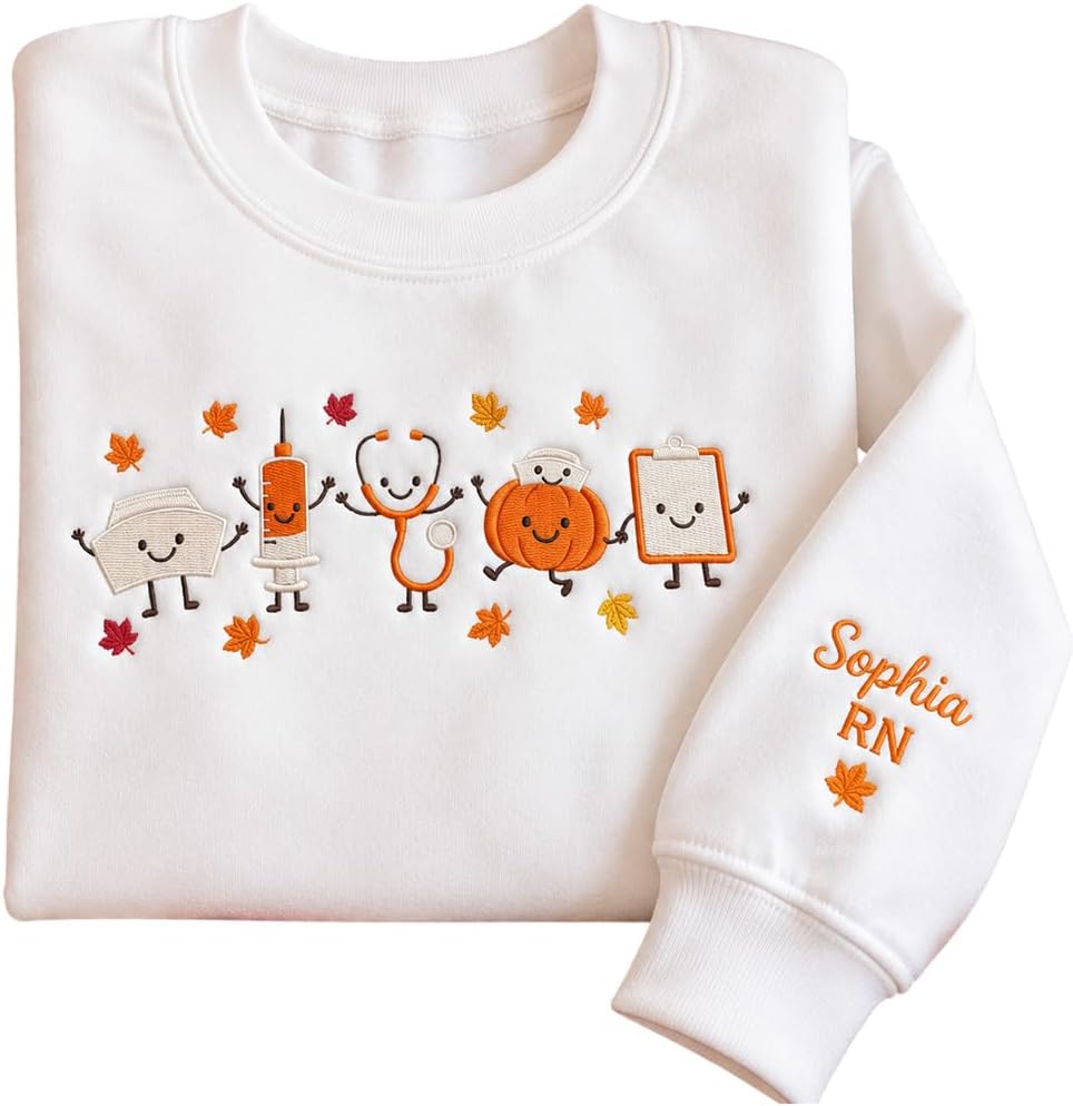 IZI POD Personalized Embroidered Nurse Sweatshirt, Embroidered for Nurse Zip Sweatshirt, Gift for Women, RN LPN APRN CNA -