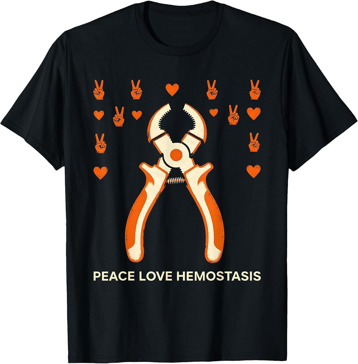Men's Peace Love Hemostasis Stencil Graphic Surgical Tech Gift T-Shirt - Black