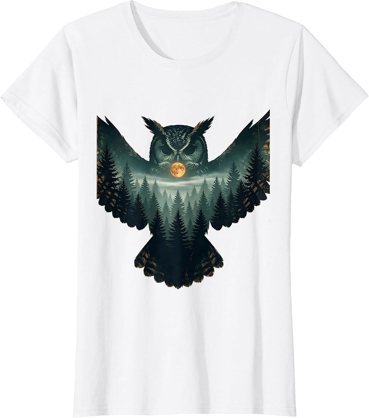 Owl Silhouette Distressed Vintage Forest Wildlife T-Shirt - White