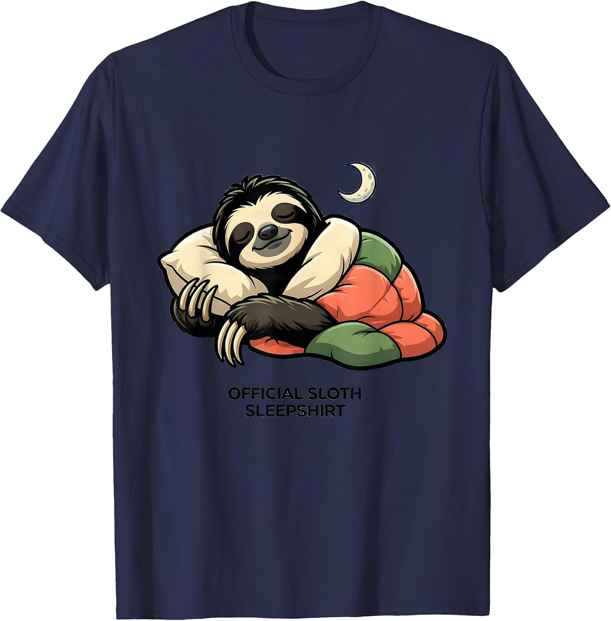 Official Sloth Sleepshirt Cute Cartoon Animal Lover Lounge T-Shirt - Navy Blue