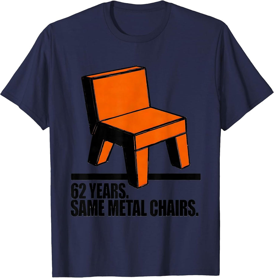 62 Years Same Metal Chairs Brutalist Anniversary Humor T-Shirt - Navy Blue