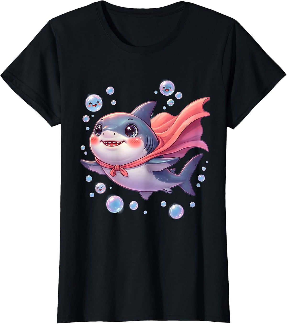 Mommy Shark Superhero Cape Flying Bubbles T-Shirt - Black