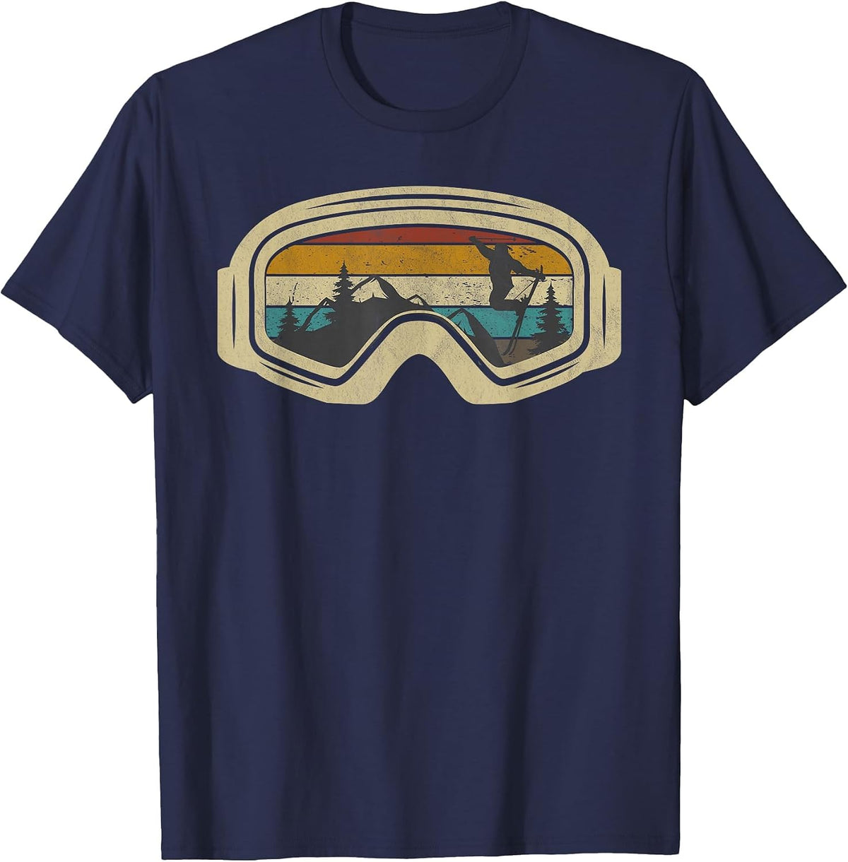 Retro Ski Goggles Mountain Snow Winter Vacation Skiing T-Shirt - Navy Blue