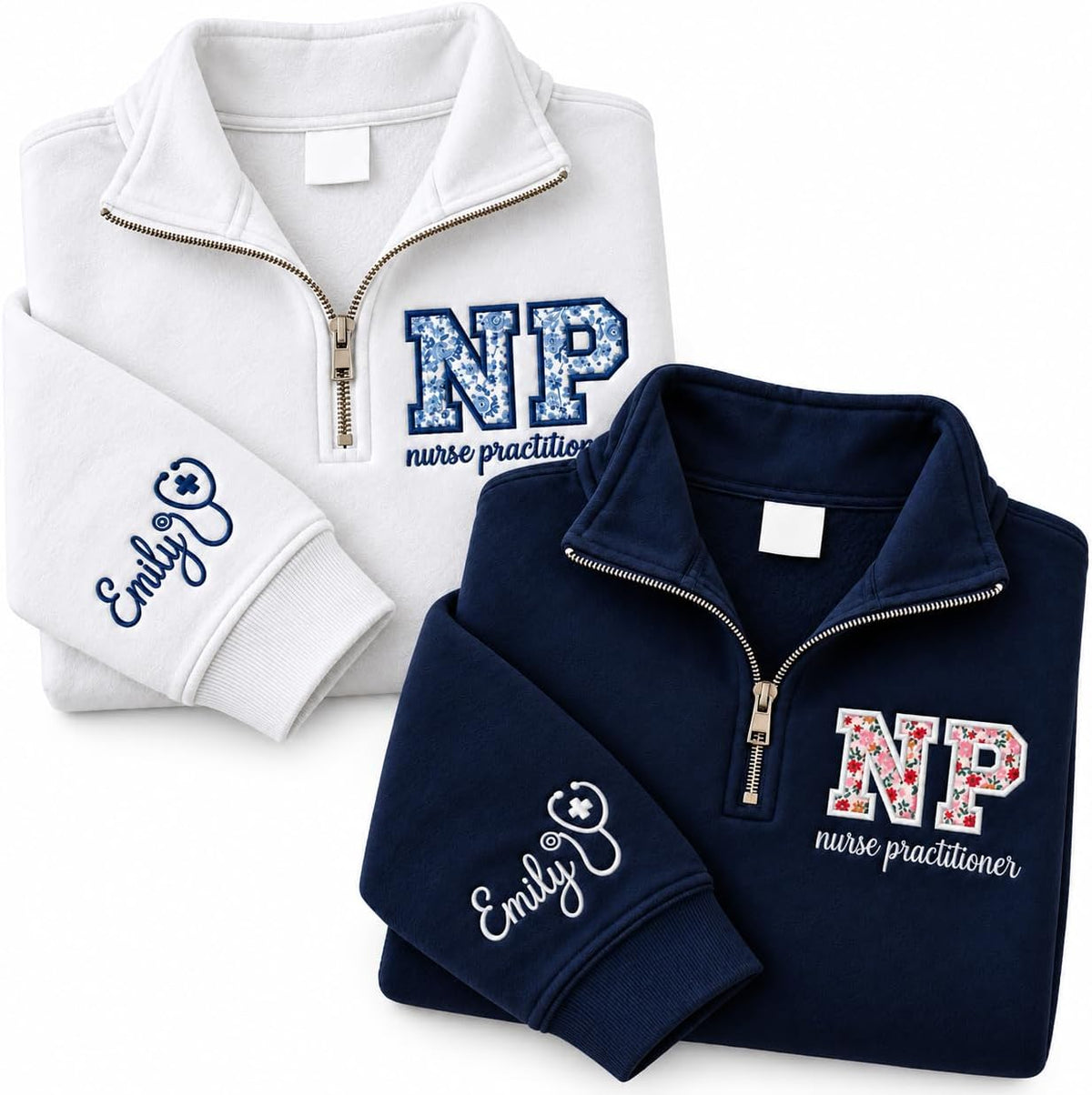 Chillever Personalized Embroidery Applique Nurse Quarter Zip Sweatshirt with Name, Nurses Week, Graduation Gifts, Christmas