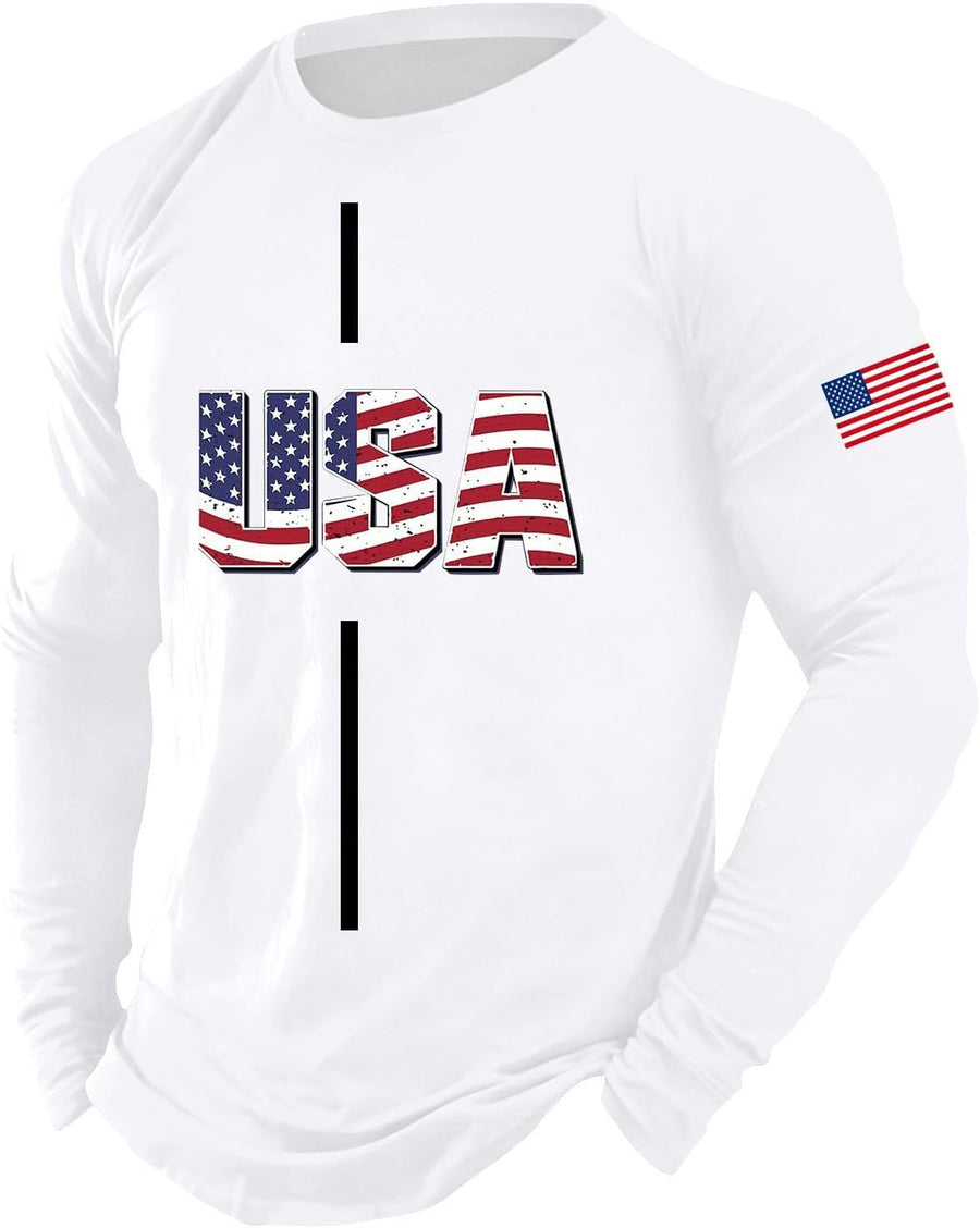 Men's 4th of July T-Shirt American Flag Short Sleeve Tshirt Graphic Shirts - 03-white
