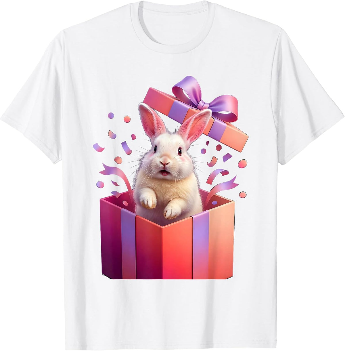 Rabbit Popping Out of Birthday Gift Box T-Shirt - White