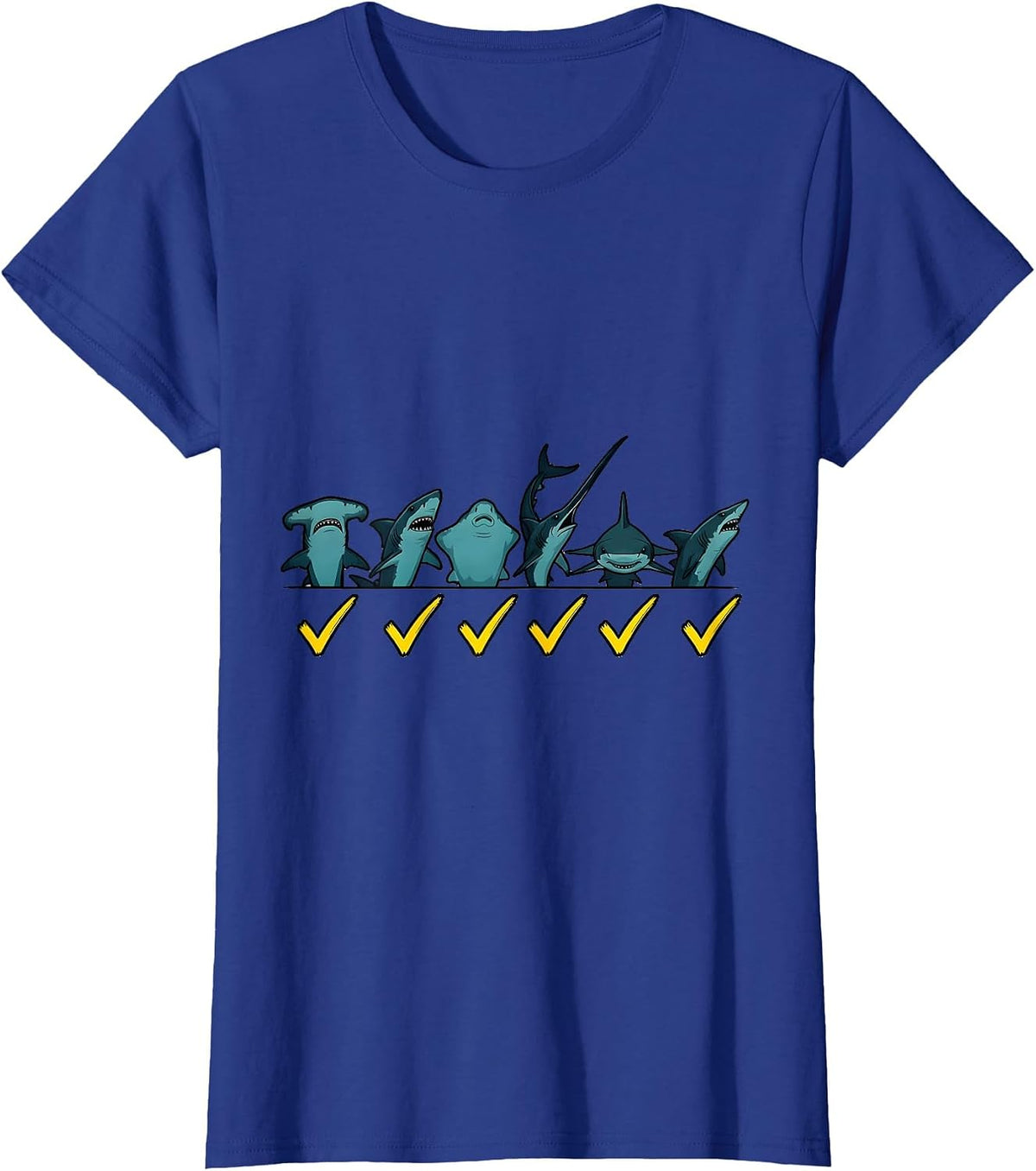 Women's Shark Species Chart Cartoon Marine Wildlife Enthusiast T-Shirt - Royal Blue