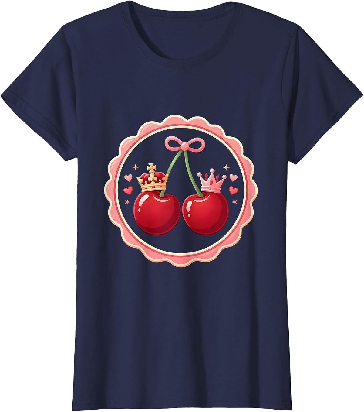Women's King and Queen Chess Pieces Couples Matching Design T-Shirt - Navy Blue