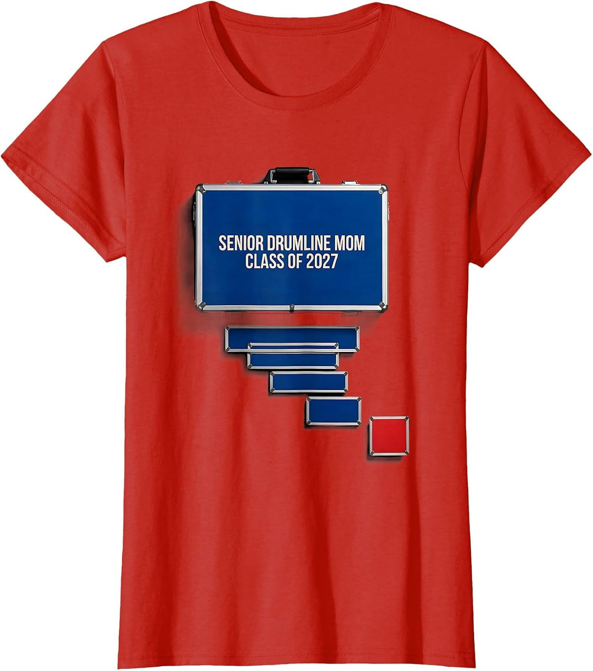 Senior Drumline Mom Class Of 2027 Geometric Marching Band T-Shirt - Red