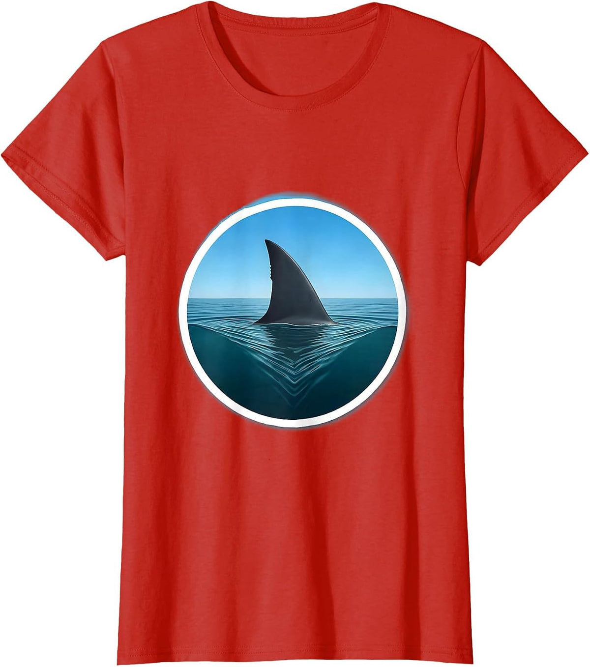 Shark Fin Glassy Ocean Surf Graphic T-Shirt - Red