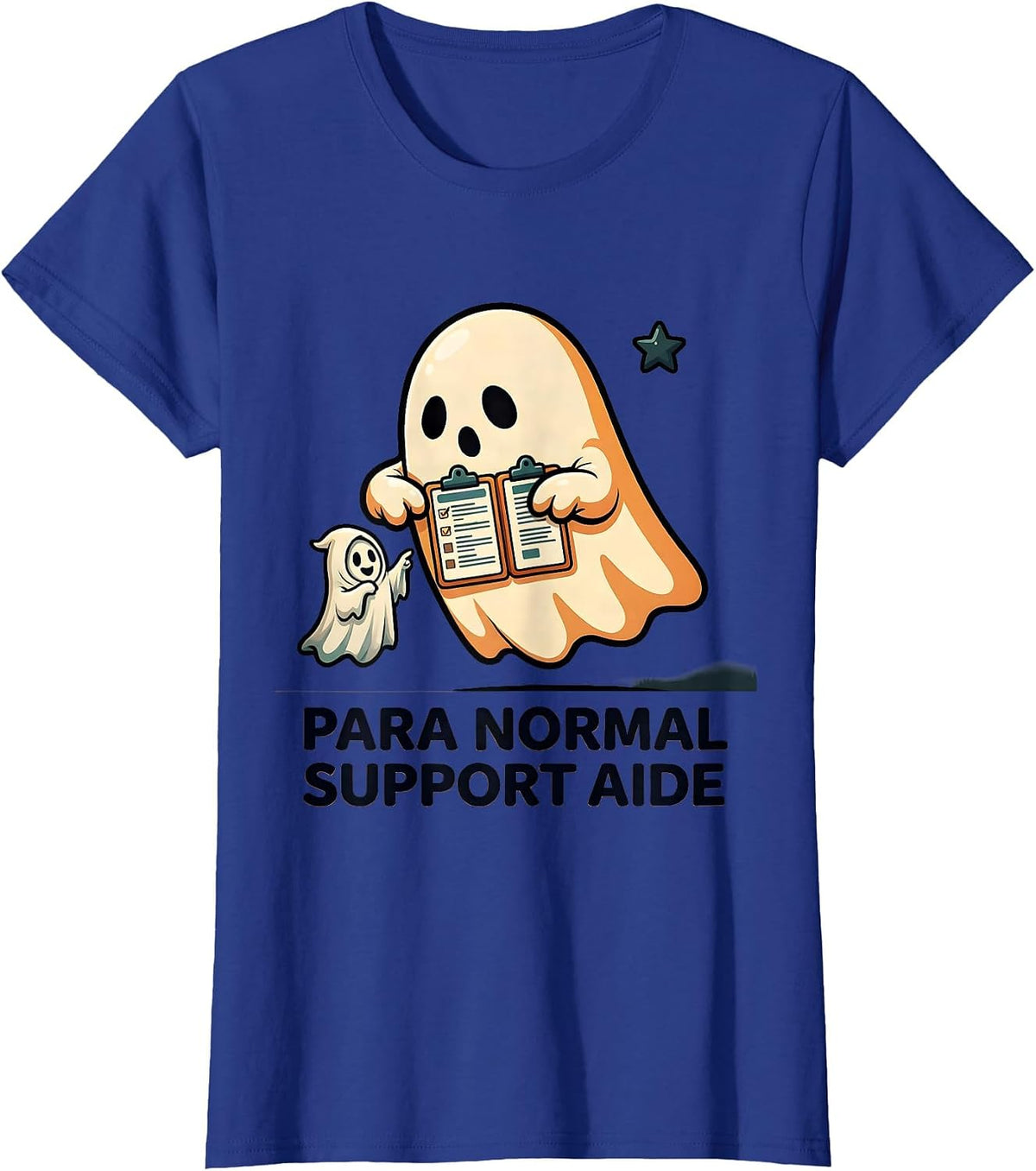 Women's Para Normal Support Aide Cartoon Ghost Paraprofessional T-Shirt - Royal Blue