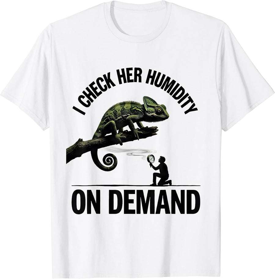 Men's I Check Her Humidity On Demand Funny Reptile Lover Gecko T-Shirt - White