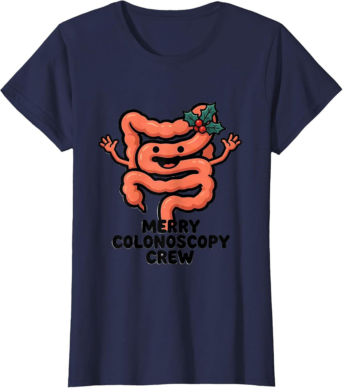 Women's Merry Colonoscopy Crew Funny GI Nurse Endoscopy Tech T-Shirt - Navy Blue
