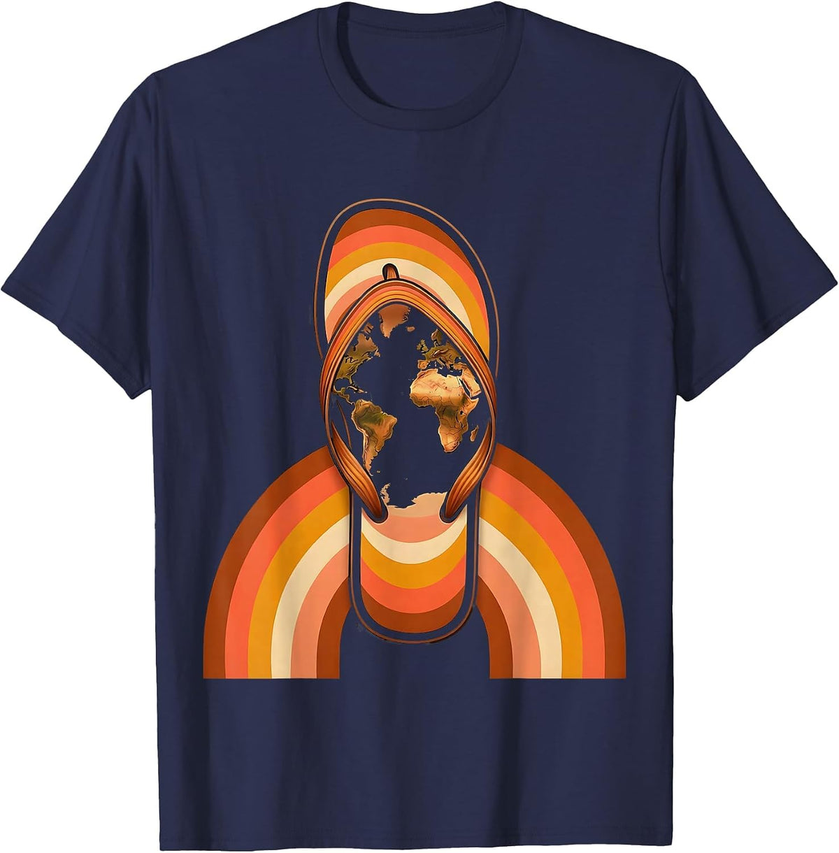 World Map Sandal Sole Adventure Graphic T-Shirt - Navy Blue