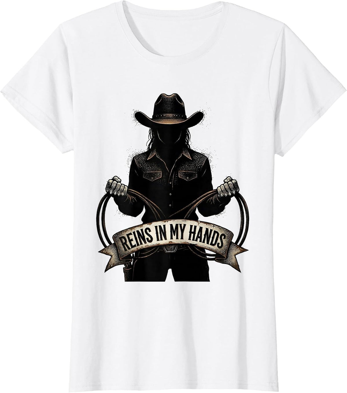 Reins In My Hands Cowgirl Graphic Design T-Shirt - White