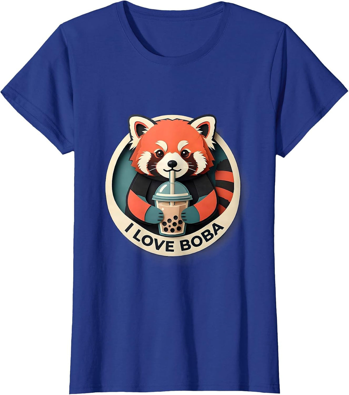 Women's I Love Boba Cute Kawaii Panda Anime Bubble Tea Boba Lover T-Shirt - Royal Blue