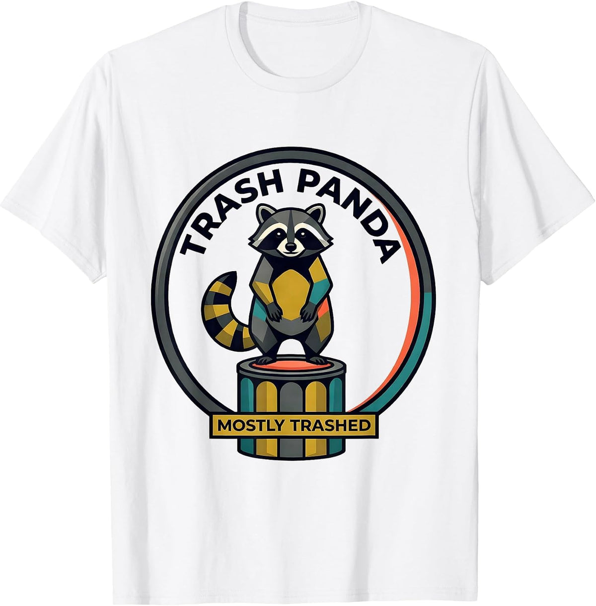 Men's Trash Panda Mostly Trashed Midcentury Modern Funny Raccoon T-Shirt - White