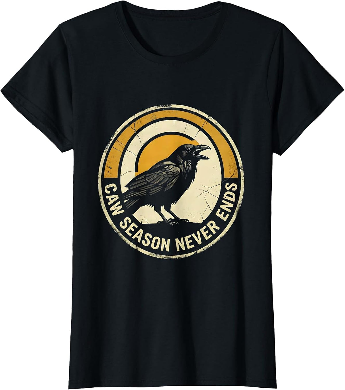 Women's Caw Season Never Ends Crow Lover Design T-Shirt - Black
