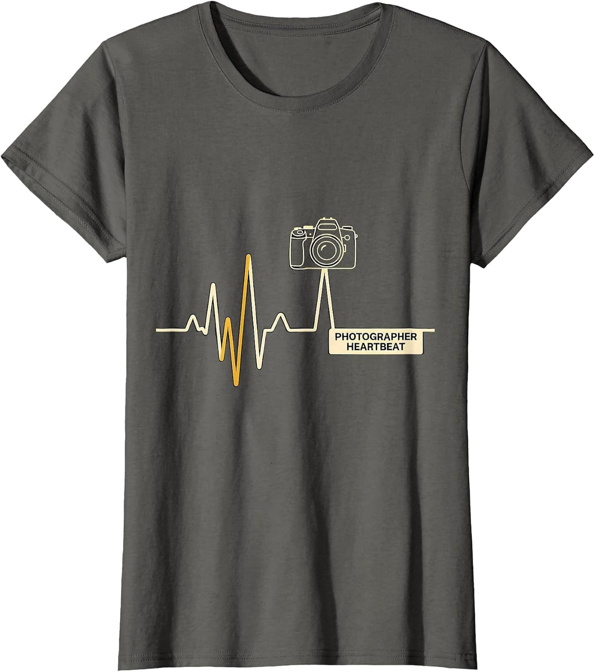 Women's Photographer Heartbeat EKG Pulse Humor Paramedic Gift T-Shirt - Asphalt Grey