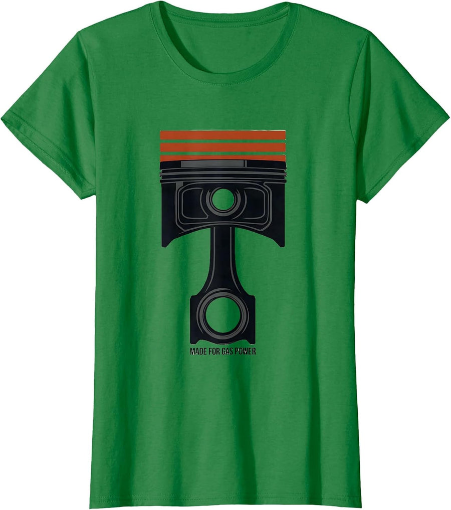 Women's Made For Gas Power Vintage Muscle Car Mechanic Flag USA T-Shirt - Kelly Green