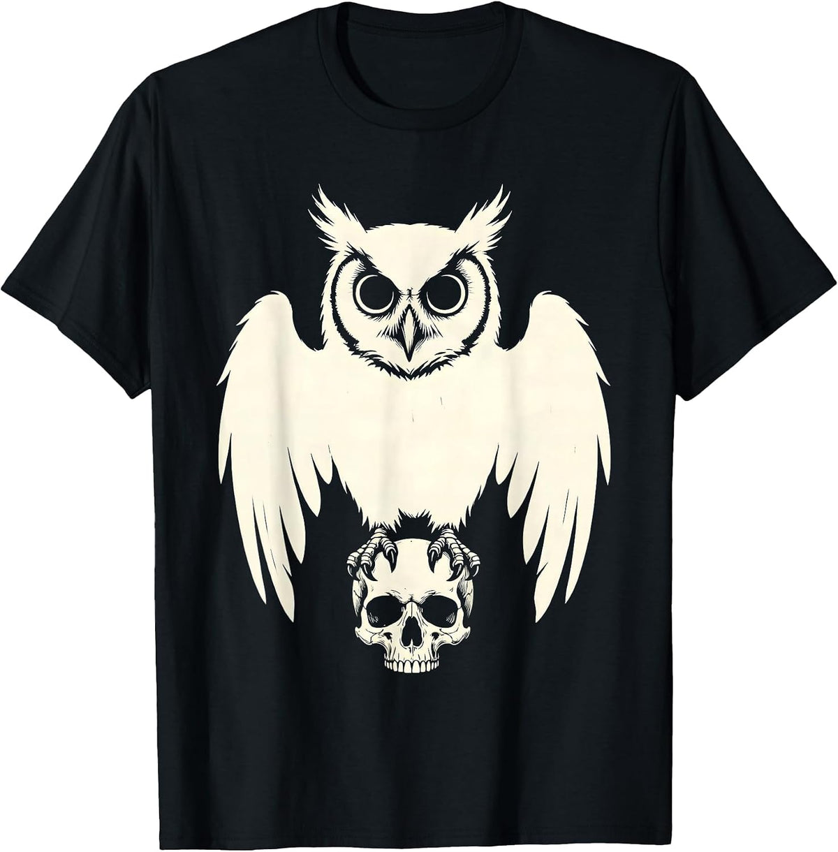 Men's Owl Wide Eyes Skull Halloween Graphic Design T-Shirt - Black