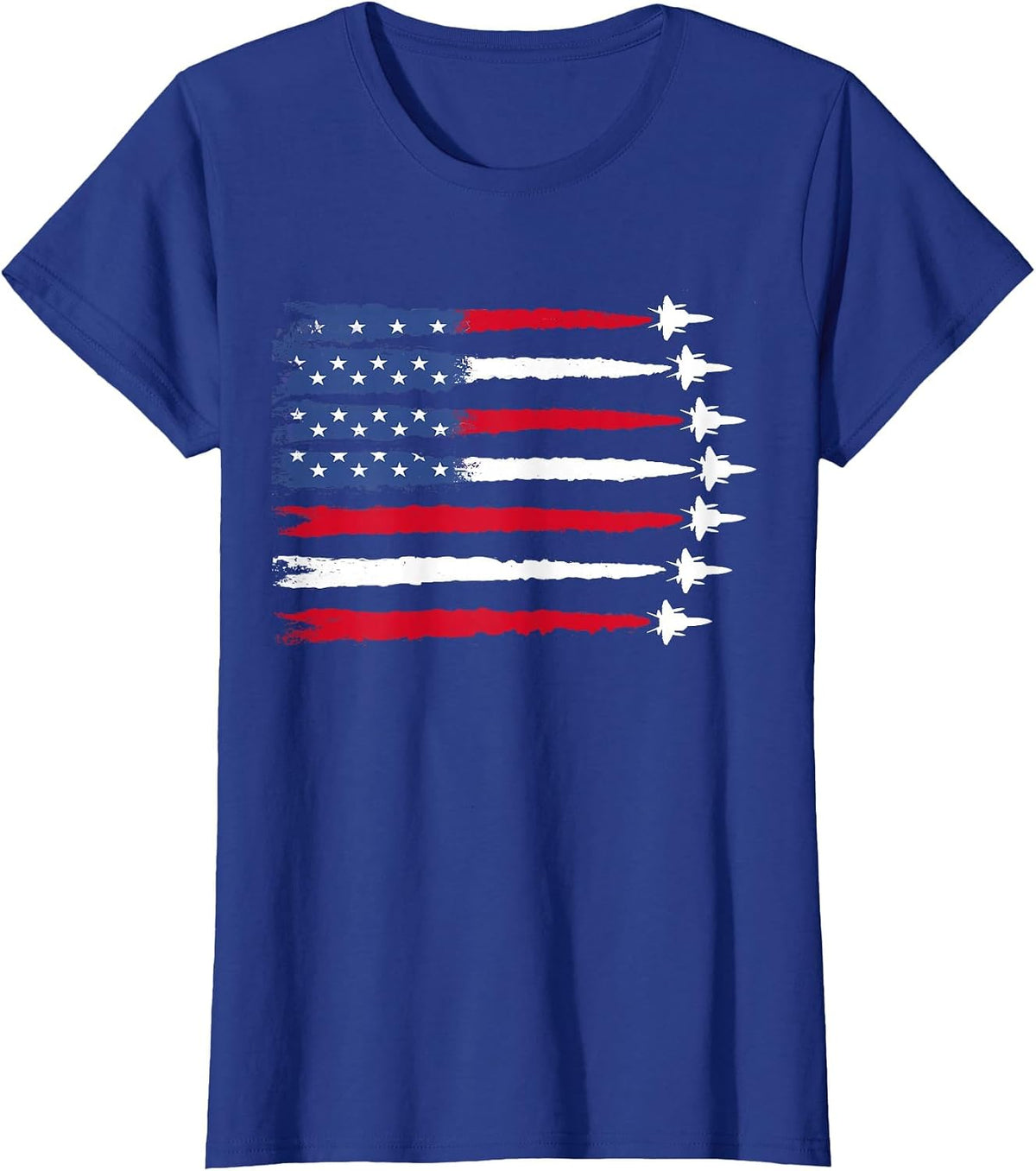 Patriotic Red White Blue USA Flag Fighter Jets 4th of July T-Shirt - Royal Blue