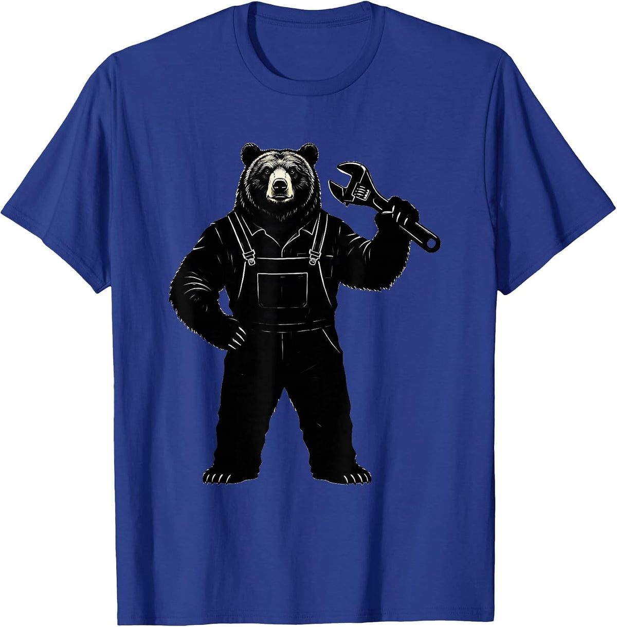 Bear Mechanic in Coveralls Holding a Wrench T-Shirt - Royal Blue