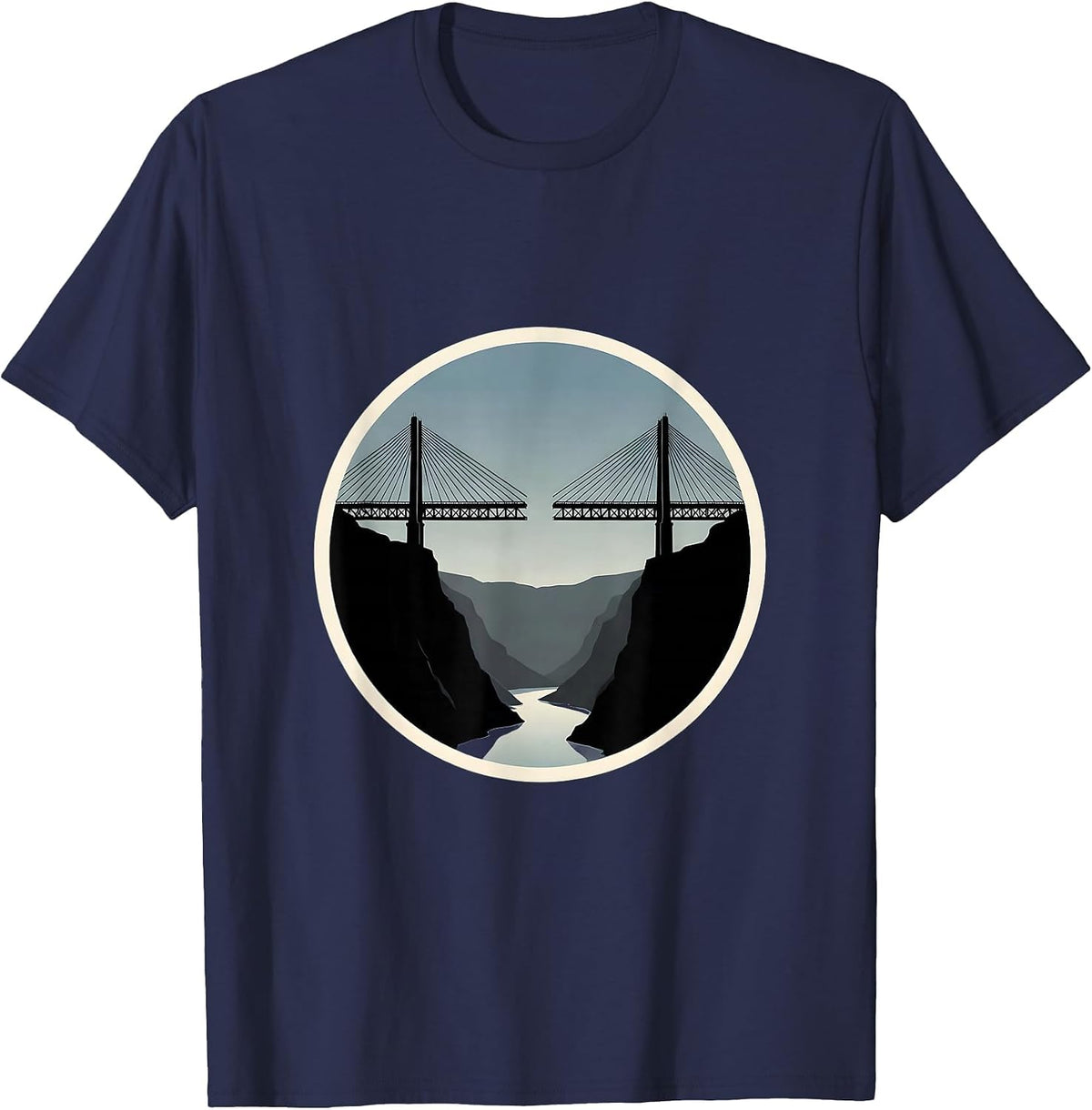 Progress Over Perfection Bridge Construction Graphic T-Shirt - Navy Blue
