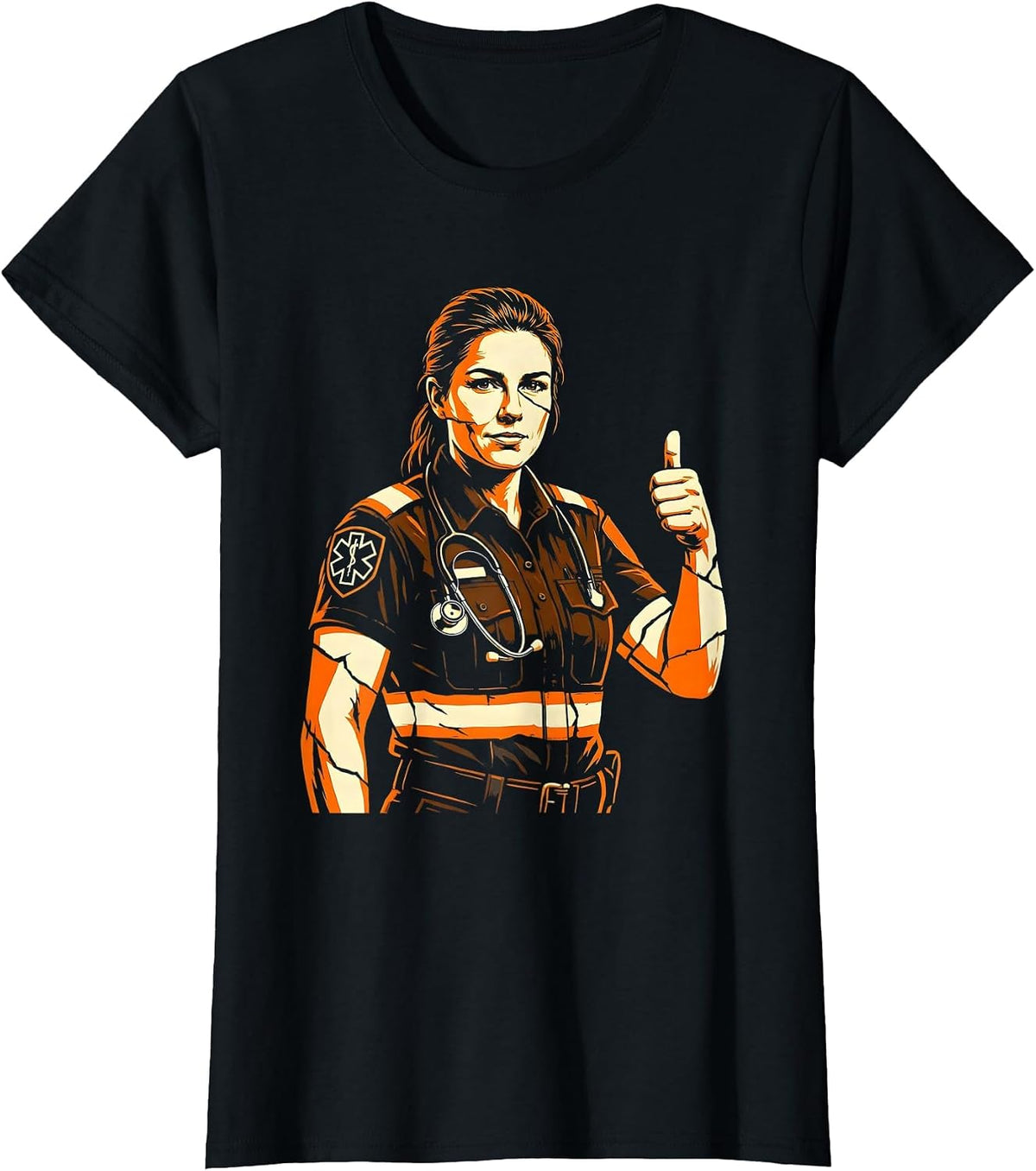 911 Paramedic Thumbs Up Stethoscope Illustration T-Shirt - Black