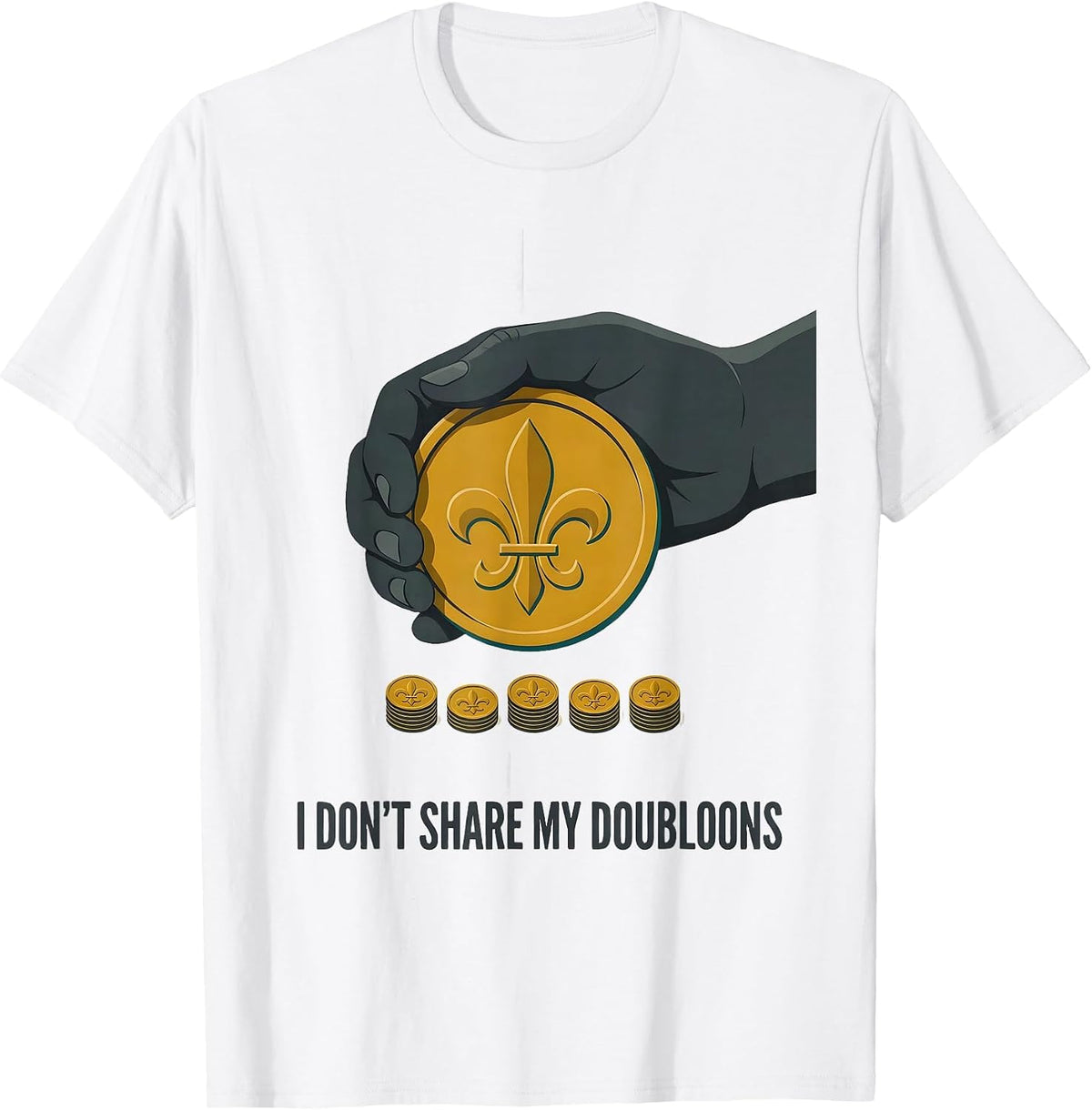 Men's I Don't Share My Doubloons Midcentury Modern Mardi Gras T-Shirt - White