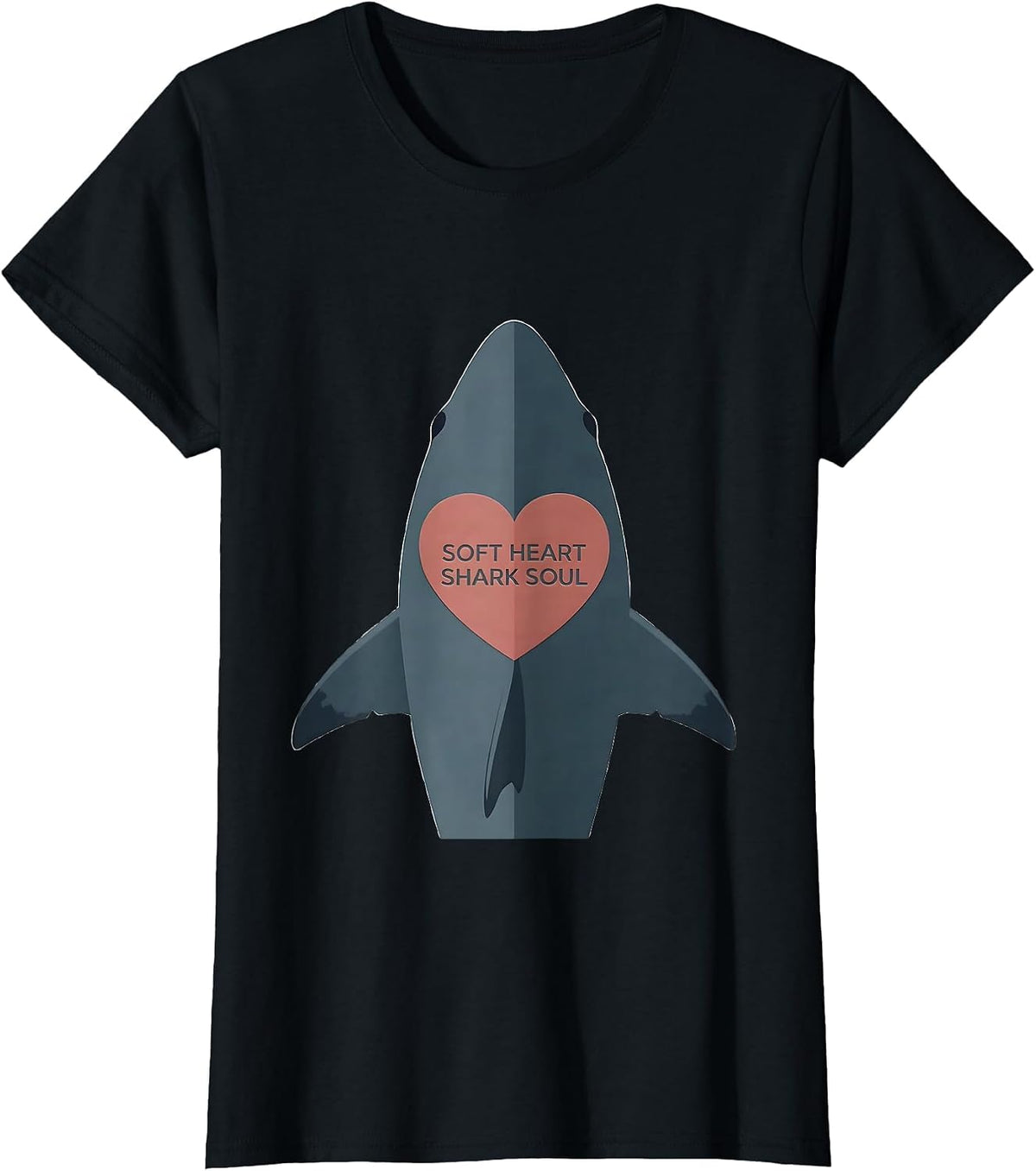Women's Soft Heart Shark Soul Graphic Design T-Shirt - Black