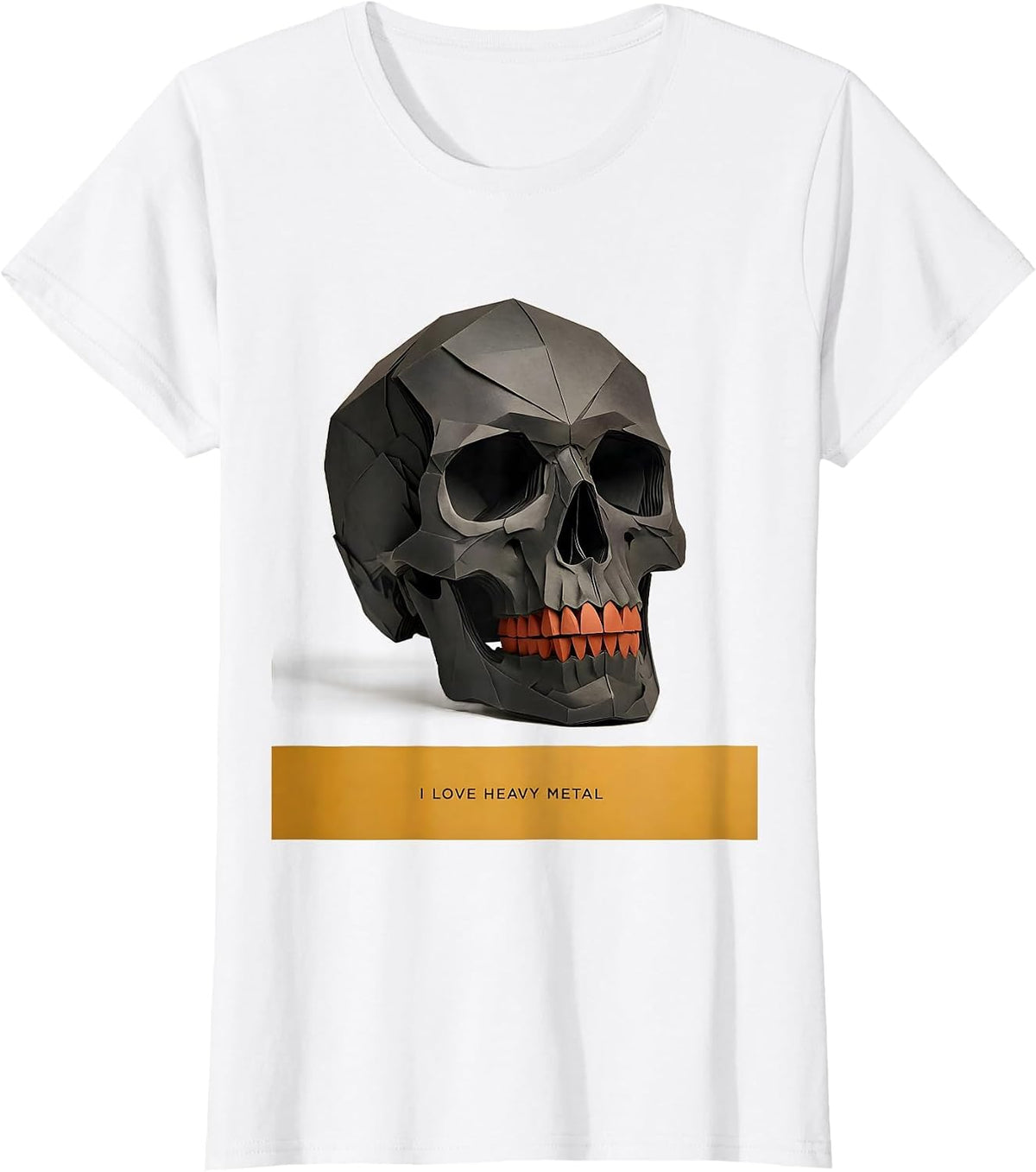 Women's I Love Heavy Metal Funny Rock Fan Skull Paper Cutout T-Shirt - White
