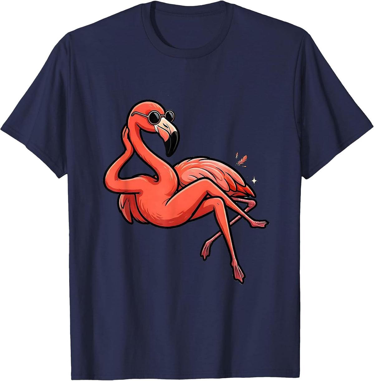 Cartoon Flamingo Sunglasses Funny Bird Lover Novelty T-Shirt - Navy Blue