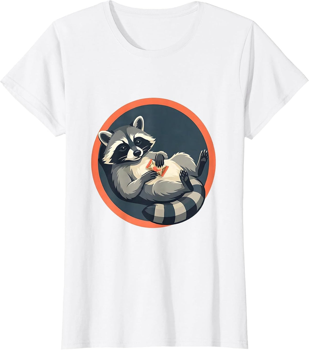 Women's Trash Panda Raccoon Snack Humor Flat Vector T-Shirt - White