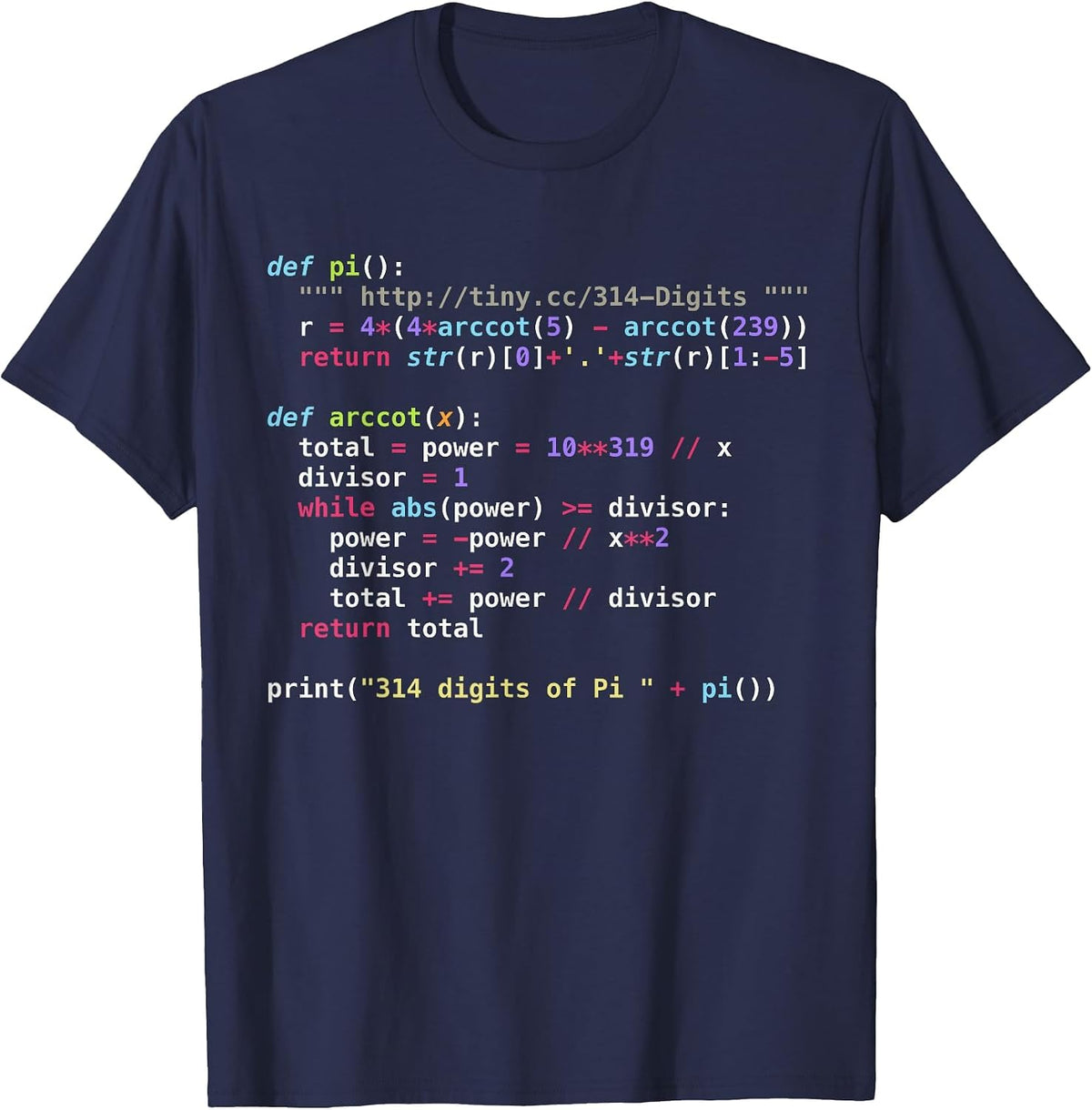 314 Digits of Pi.py T-Shirt - Navy Blue
