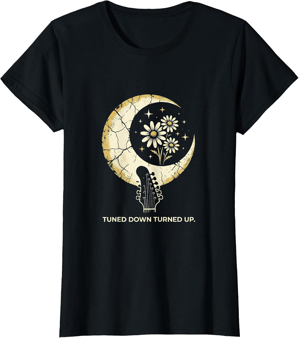 Tuned Down Turned Up Metal Band Graphic Design T-Shirt - Black