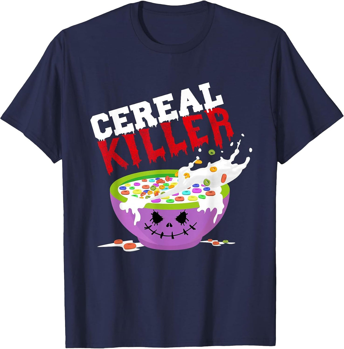 Cereal Killer Costume Funny Halloween Breakfast Cereal Food T-Shirt - Navy Blue