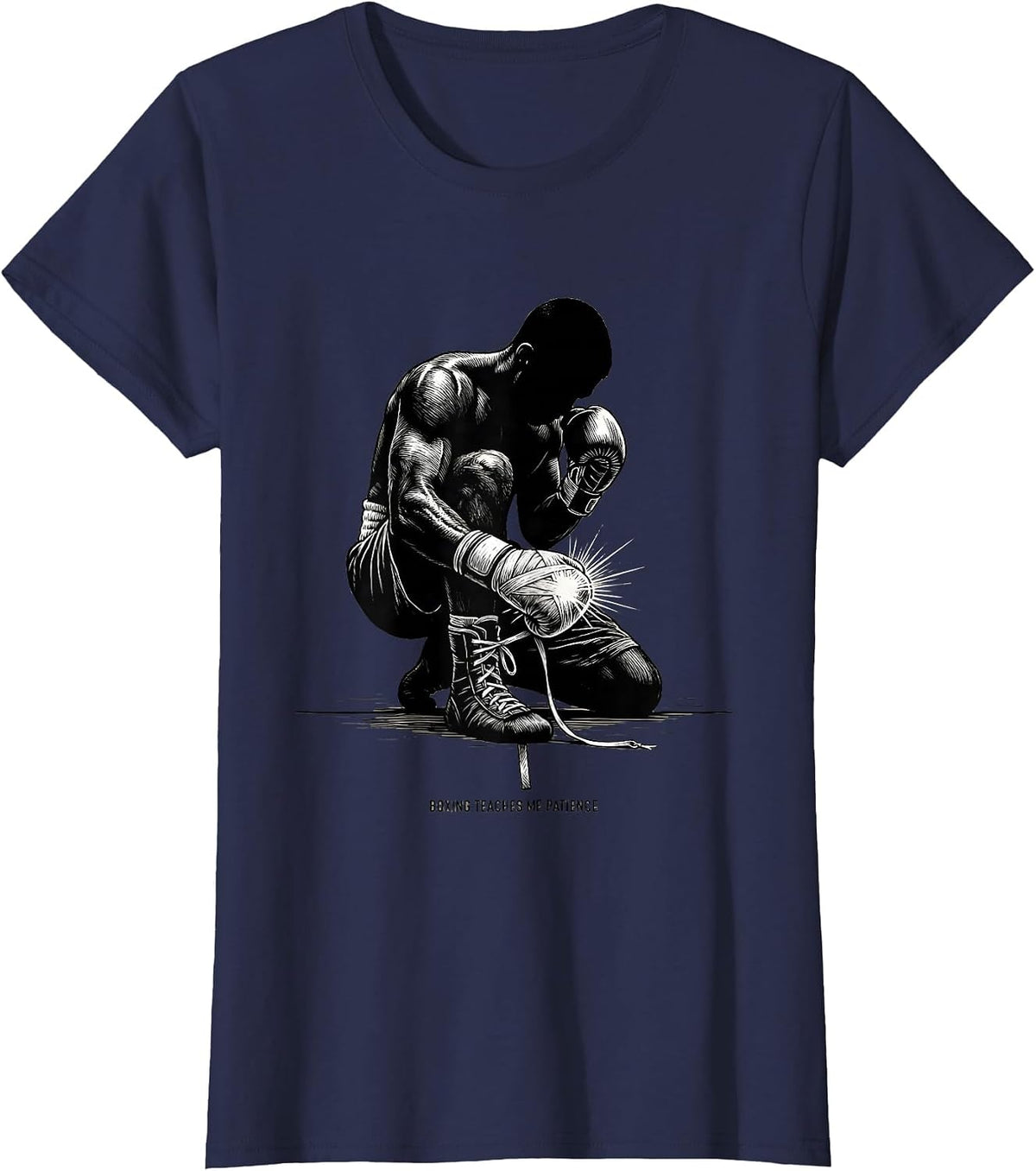 Women's Boxing Teaches Me Patience Scratchboard Boxer Gift Boxing T-Shirt - Navy Blue