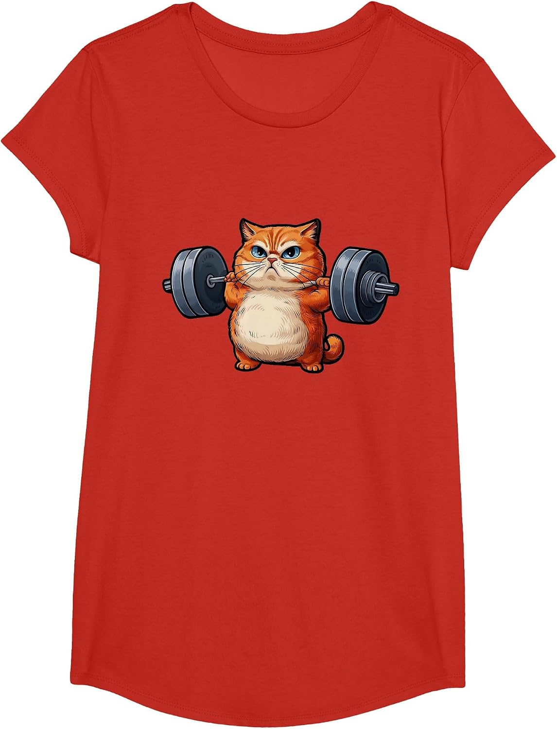 Cat Weightlifting T-Shirt- Funny Cat Workout and Fitness Tee T-Shirt - Girls Red