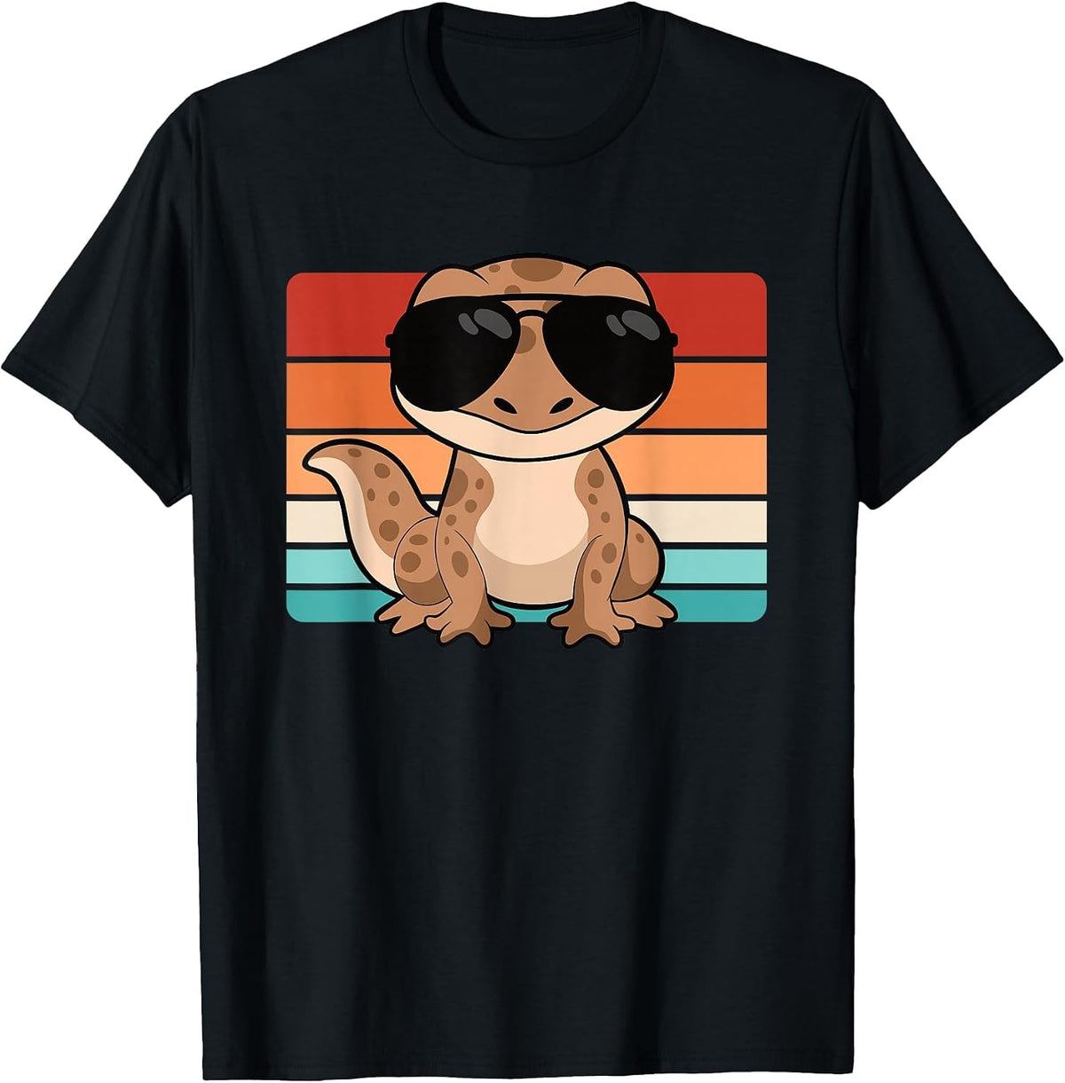 Cool Retro Leopard Gecko Lover Funny Lizard Men Boys Kids T-Shirt - Black