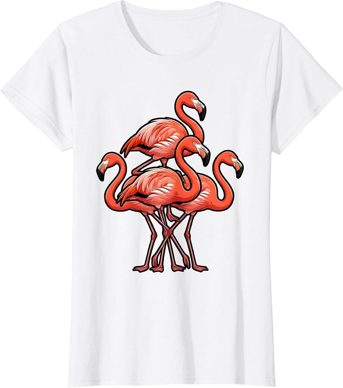 Cartoon Flamingo Stack Flamingo Lover Humor Gift T-Shirt - White