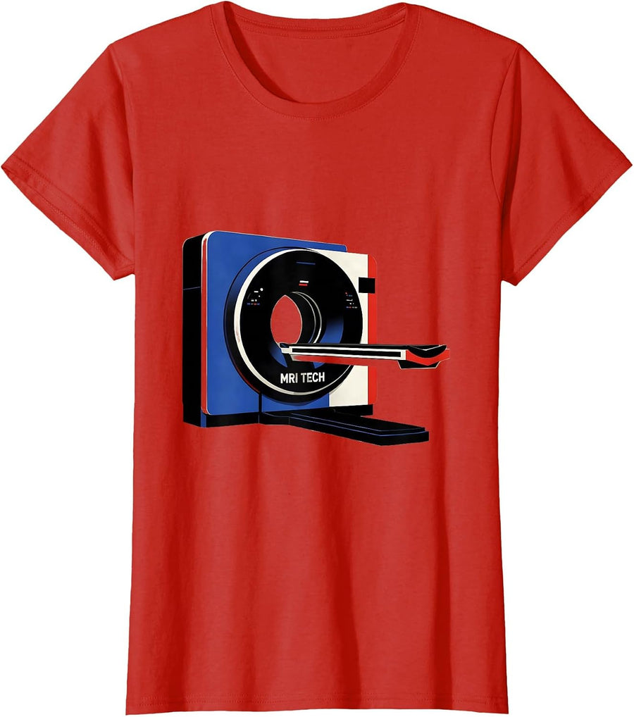 Women's MRI TECH Bauhaus Modernist Radiology Tech Coquette Cute T-Shirt - Red