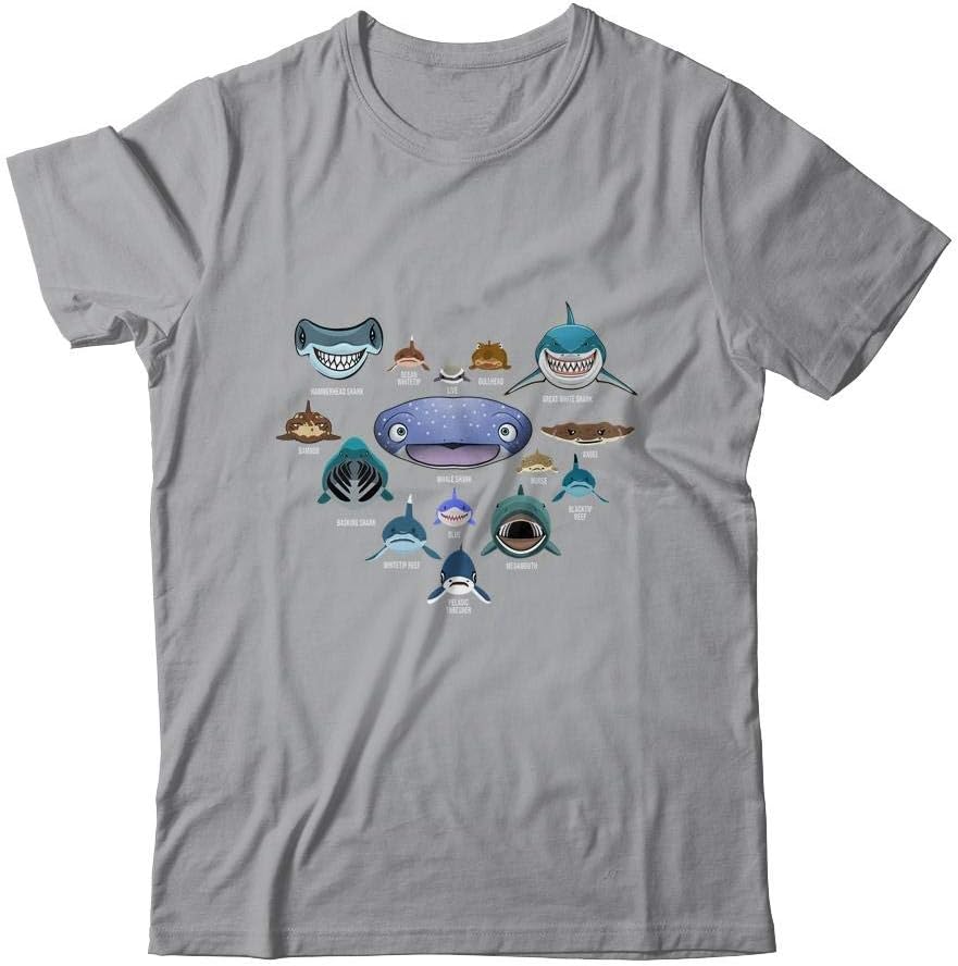TeesPure Types of Shark Faces Shark Heart Lover Gift Shirt Short Sleeve Tee - Sport Grey