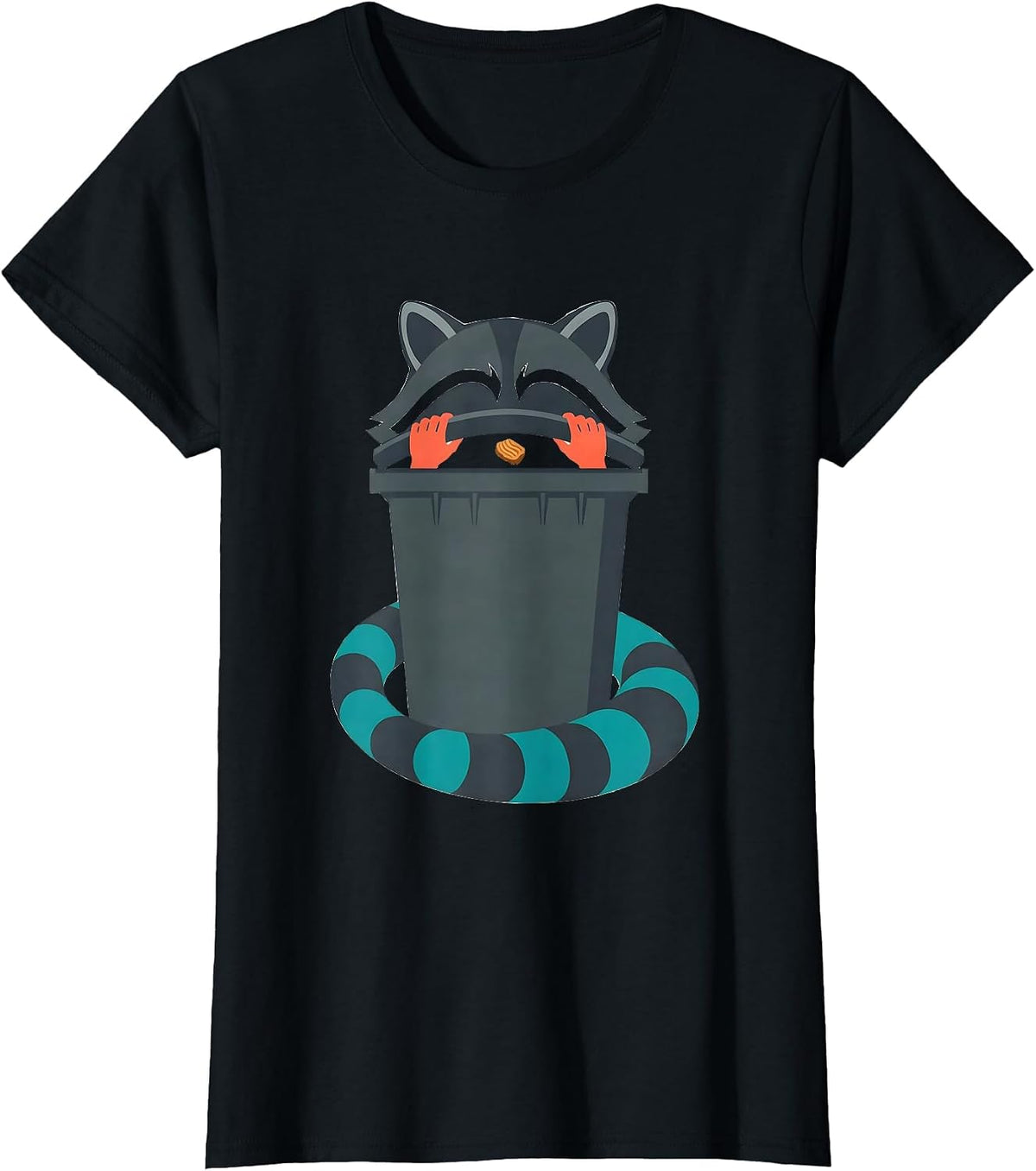 Women's Trash Panda Raccoon Snack Humor Flat Vector T-Shirt - Black
