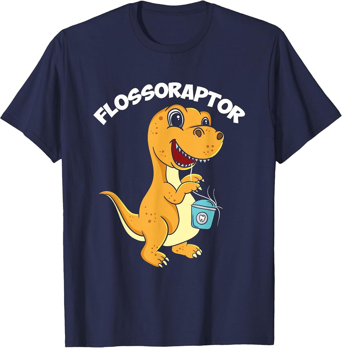 Flossoraptor Dental Hygiene Future Dentist Dinosaur Tooth T-Shirt - Navy Blue
