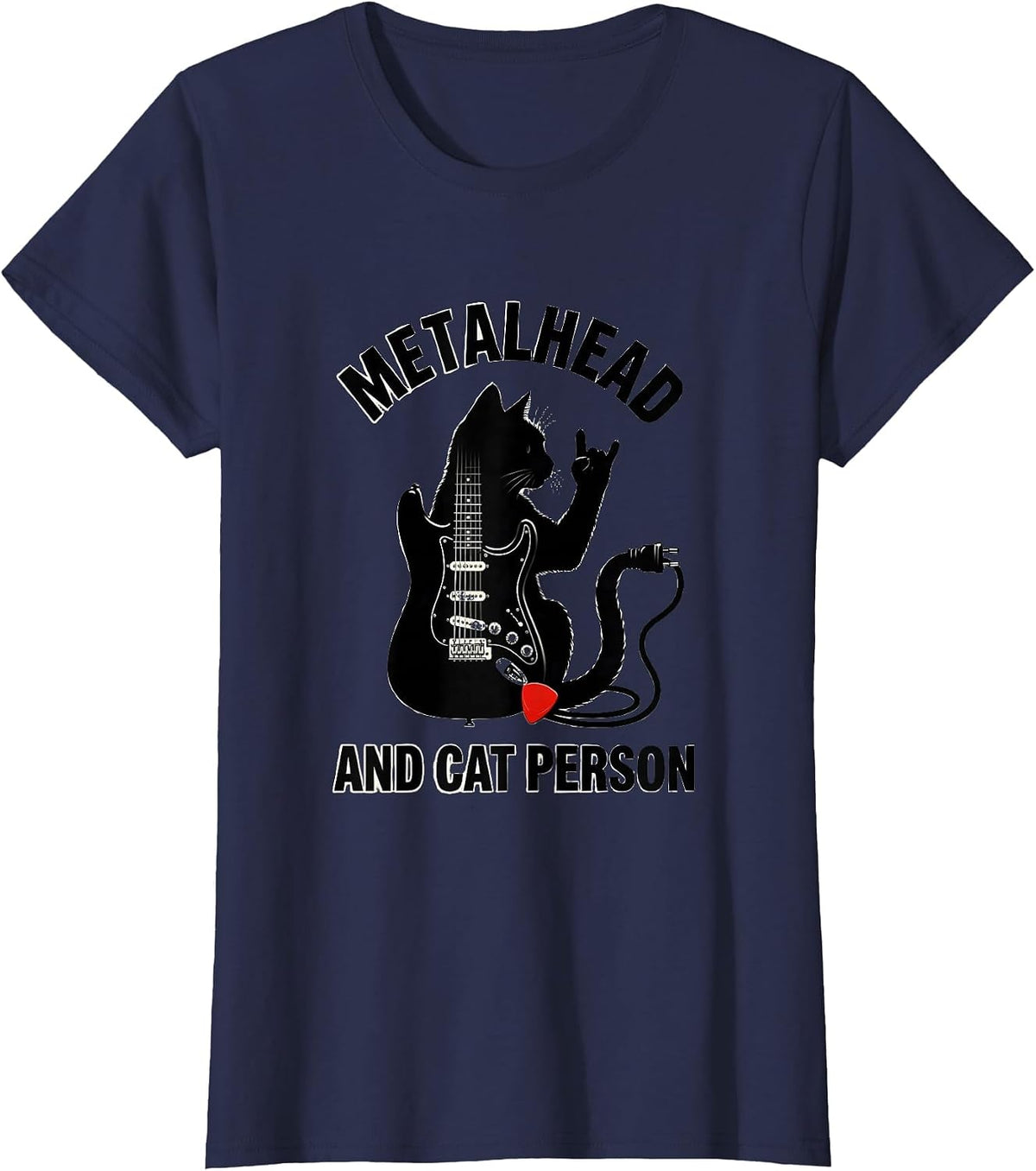 Women's Metalhead And Cat Person Funny Heavy Metal Cat Rock Fan Gift T-Shirt - Navy Blue