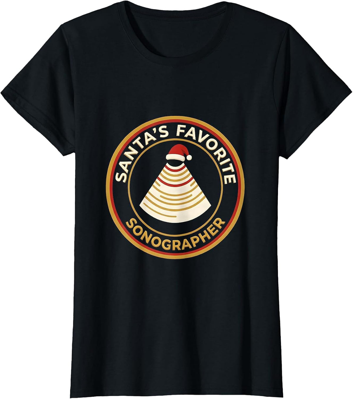 Women's Santa's Favorite Sonographer Funny Medical Tech Christmas T-Shirt - Black