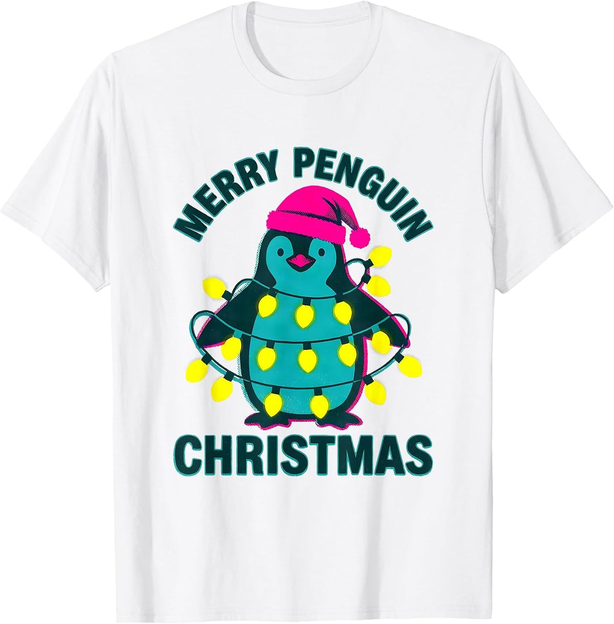 Men's Merry Penguin Christmas Funny Animal Lover Ugly Sweater T-Shirt - White
