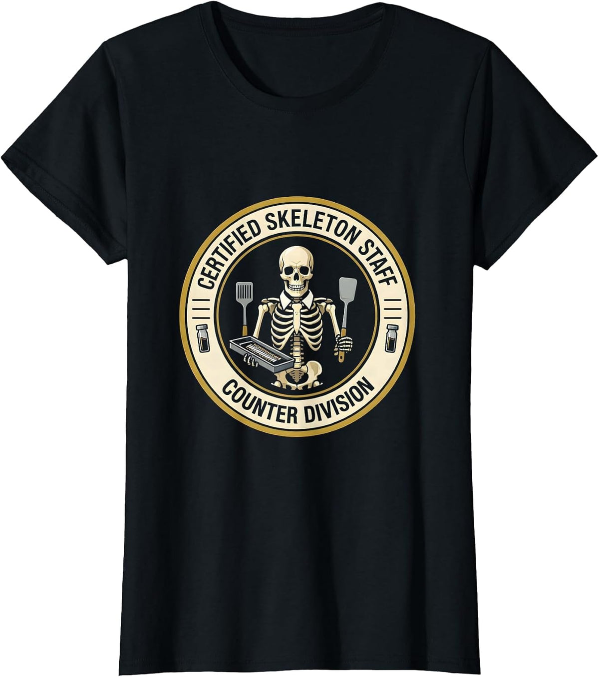 Certified Skeleton Staff, Counter Division Pharmacy Tech T-Shirt - Black